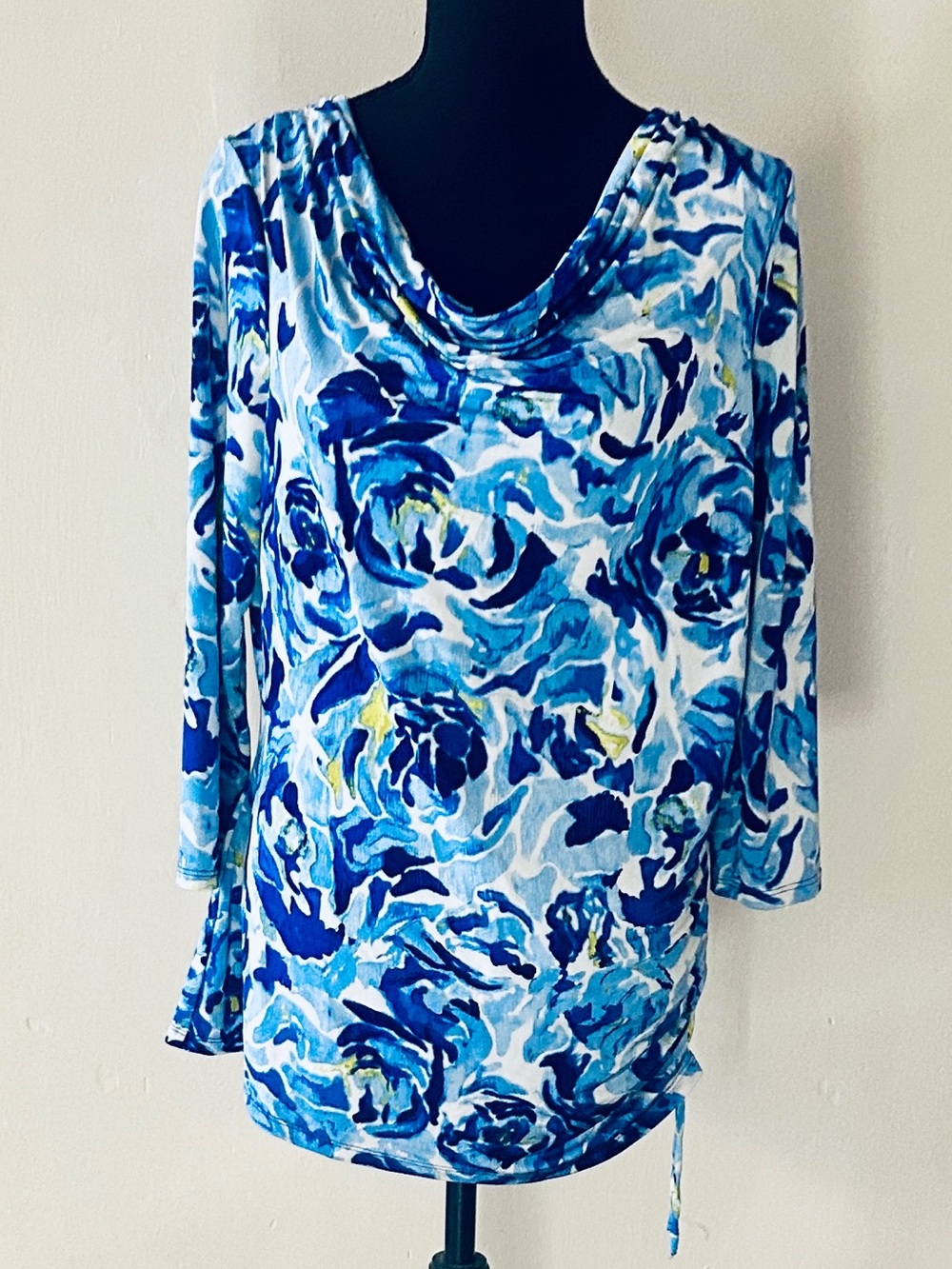NWOT Dana Buchman Blue Floral Cowl Neck Top